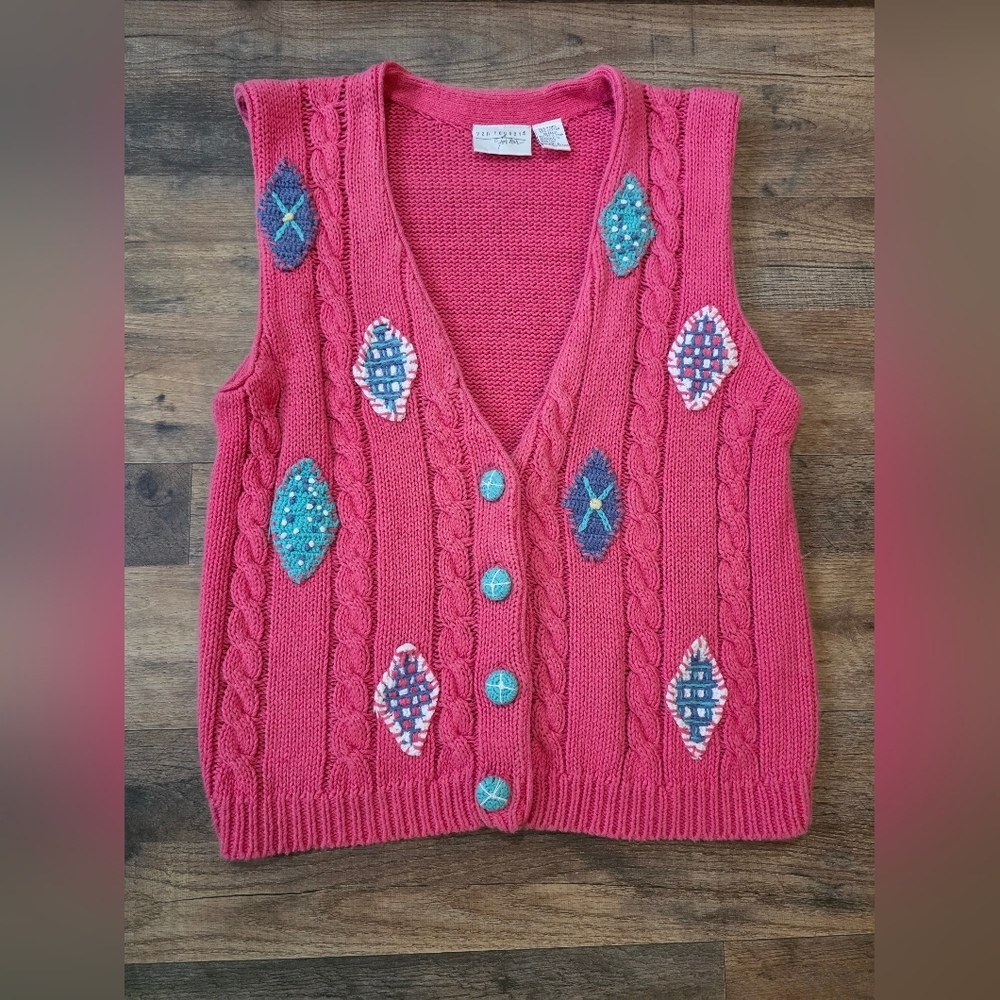 Van Heusen For Her Vintage Women's Pink Spring Easter Button Front Vest Size L